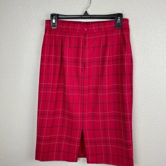 EUC Adorable Liz Claiborne Pink Plaid Midi Wool Skirt Size 10 - Picture 2 of 5